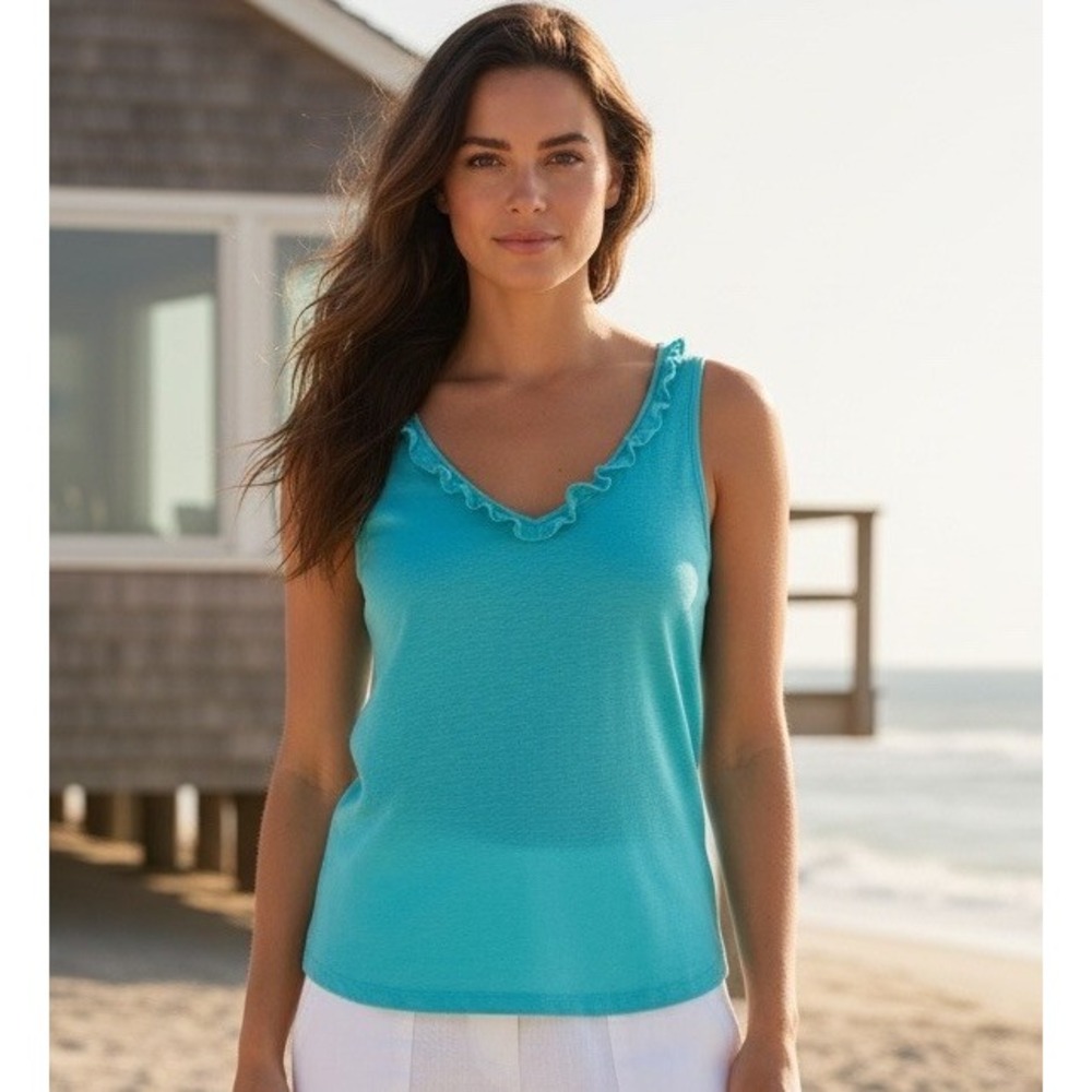 New Lilly Pulitzer XXL Gigi Ruffle Tank Top Aqua Blue Size XX Large Halter
